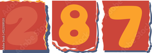 287 Retro torn paper number Design art