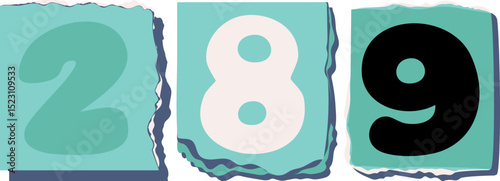 289 Retro torn paper number Design art