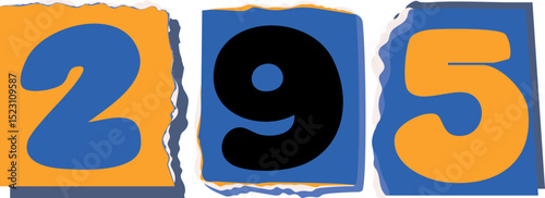 295 Retro torn paper number Design art