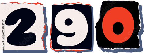 290 Retro torn paper number Design art