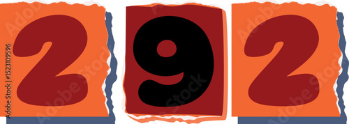 292 Retro torn paper number Design art