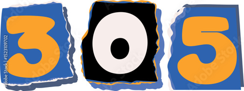 305 Retro torn paper number Design art