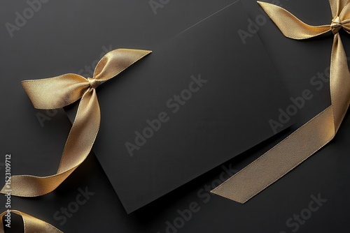 Elegant black gift card with gold ribbons for a special occasion
