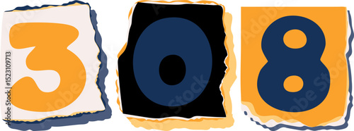 308 Retro torn paper number Design art