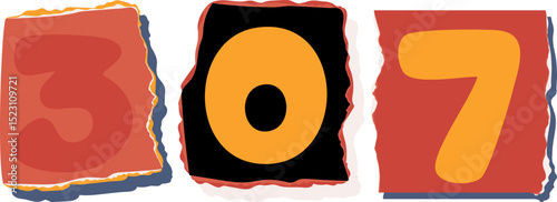 307 Retro torn paper number Design art
