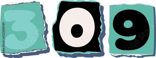 309 Retro torn paper number Design art