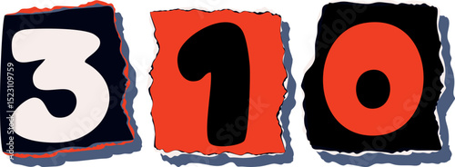 310 Retro torn paper number Design art