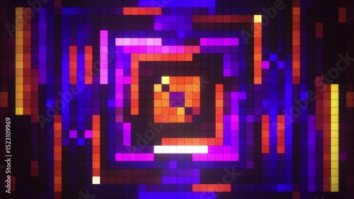 Annotation Bright mosaic. Annotation LED background with points of movement. Technological digital square background of color.  pixel background. Animation of an element of geometric .