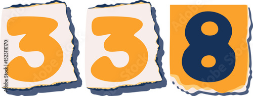 338 Retro torn paper number Design art