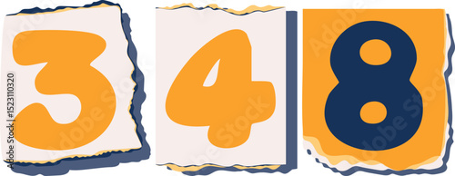 348 Retro torn paper number Design art