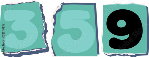 359 Retro torn paper number Design art