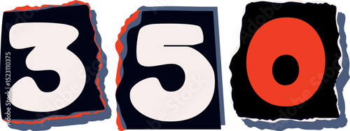 350 Retro torn paper number Design art
