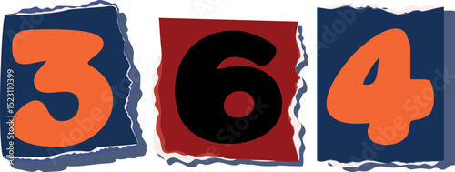 364 Retro torn paper number Design art