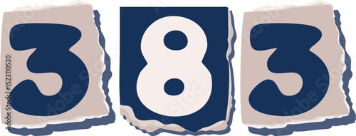 383 Retro torn paper number Design art