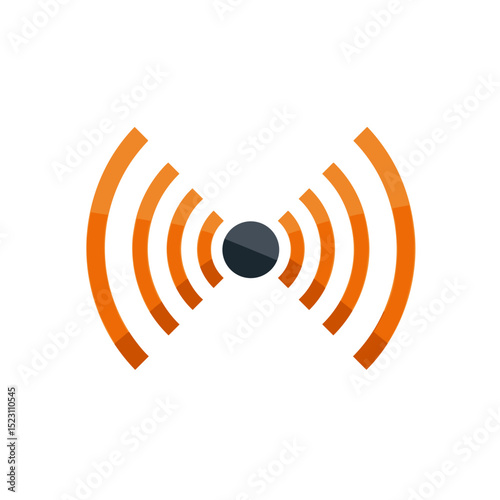 Orange Wireless Signal Icon with Waves Emanating from a Central Black Dot, Vector Illustration