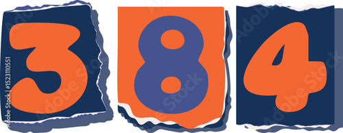 384 Retro torn paper number Design art