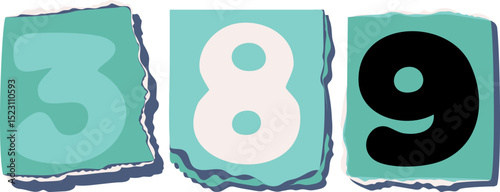 389 Retro torn paper number Design art