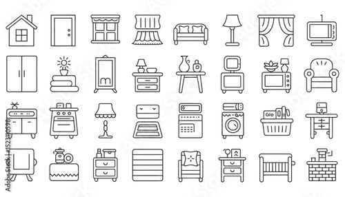Vector web design icon set: a complete collection of kitchen, business, and home pictograms for modern internet shopping and search
