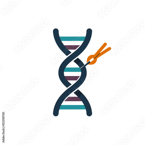 DNA Editing Concept Illustration: Genetic Engineering with Scissors Cutting DNA Strand for Genome Modification and Scientific Research