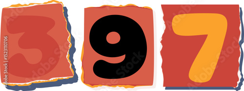 397 Retro torn paper number Design art