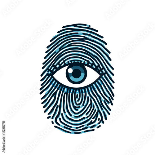 Abstract Fingerprint with Eye Illustration: Identity, Security, and Surveillance Concept