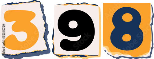 398 Retro torn paper number Design art
