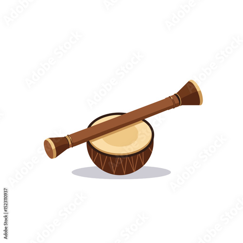 Cartoon Shehnai and Tabla Musical Instruments Illustration for Cultural Performance and Traditional Music