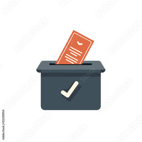 Ballot Box with Check Mark and Orange Ballot Illustration Representing Voting and Elections