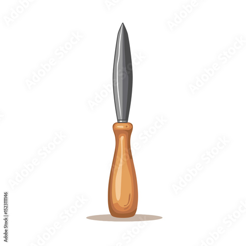 Illustration of a Chisel with Wooden Handle and Metal Blade for Woodworking and Craftsmanship