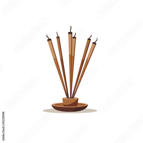 Illustration of Burning Incense Sticks in a Brown Holder, Aromatic and Spiritual