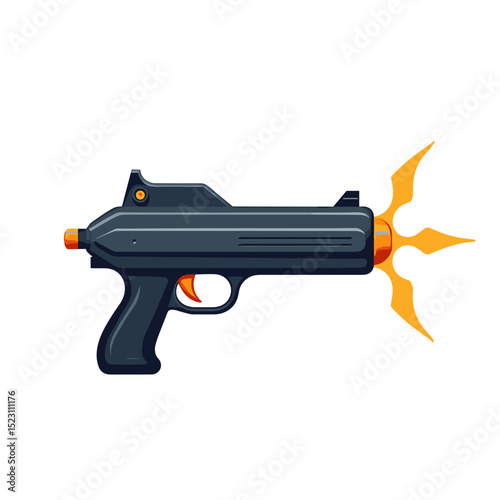 Futuristic Ray Gun with Orange Energy Blades Illustration, Science Fiction Weapon Concept