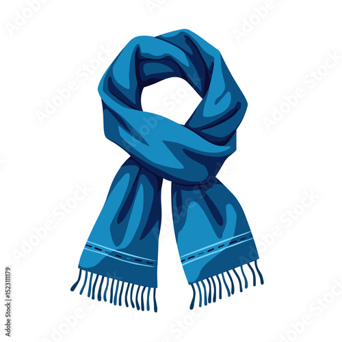 Illustration of a Stylish Knitted Blue Scarf with Fringes, a Warm Winter Accessory for Fashion