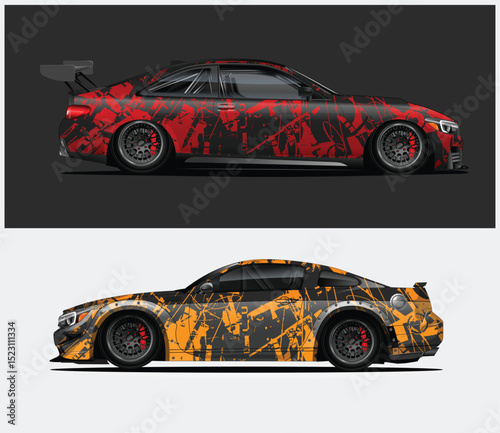 Two Custom Race Cars with Abstract Red and Orange Designs