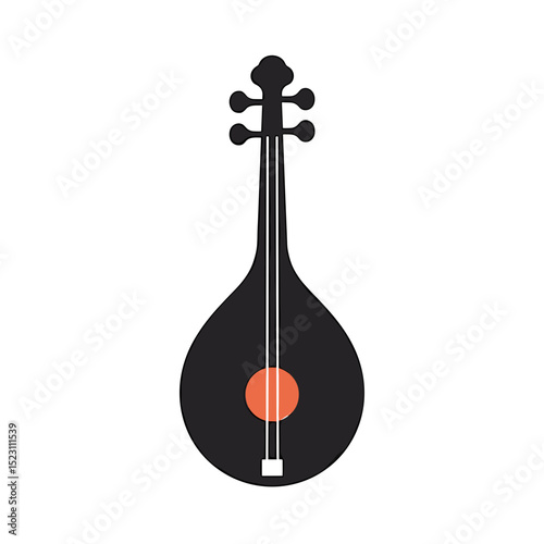 Stylized Black and Orange Stringed Instrument Illustration with a Simple and Minimalist Design