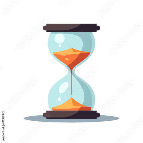 Cartoon Hourglass with Orange Sand Flowing: Time Management and Deadline Concept Illustration