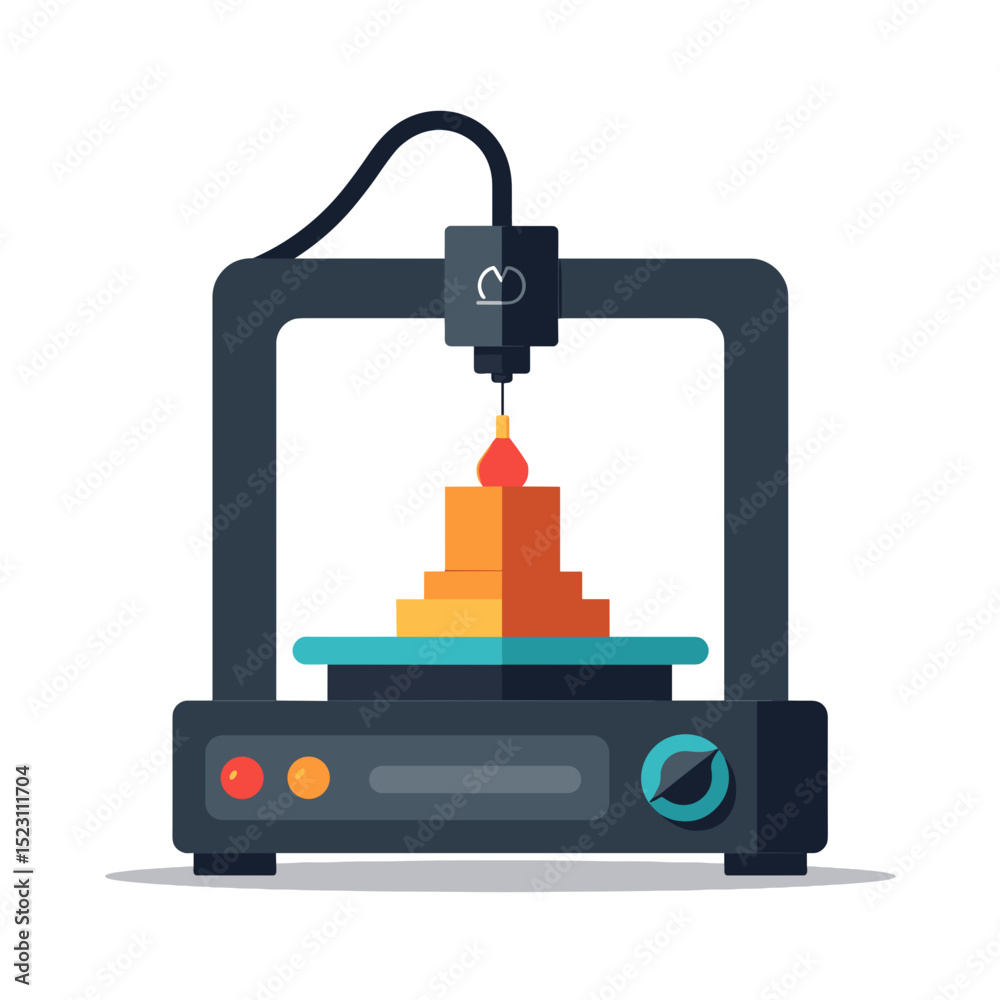 Obraz premium 3D Printer Creating a Layered Object: A Flat Vector Illustration of Modern Technology and Innovation