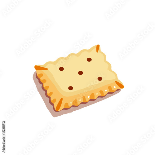 Illustration of a Single Cracker with Brown Spots and Ruffled Edges on a White Background