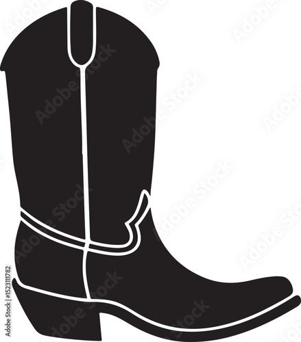 cowboy boot silhouette vector, leather black boot 