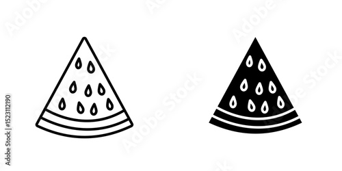 A set of icons depicting sliced slices of ripe watermelon in a flat style. Halves, slices and triangles of watermelon. 