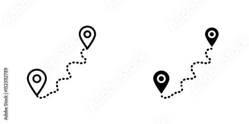 Distance icon, Route location icon isolated on white background. Road location icon. Location map path distance icon. Location vector for web and design.