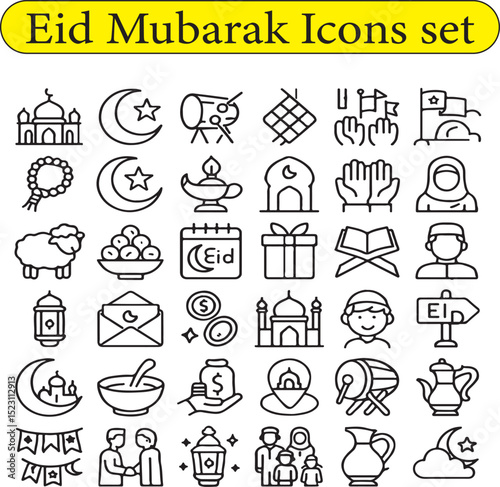 Eid Mubarak icons set