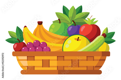 Vibrant Fruit Basket A Colorful Collection of Fresh Apples, Bananas, and Grapes