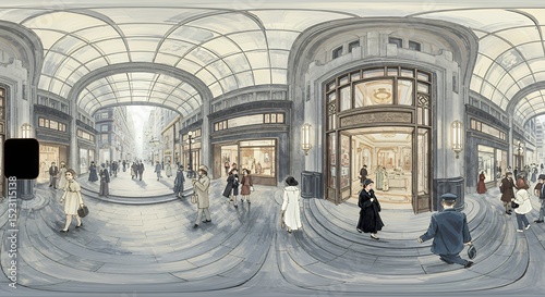 Elegant Vintage Street Scene with People and Architecture