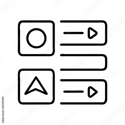 Vector icon of organized list with buttons for user interaction in web and app interfaces