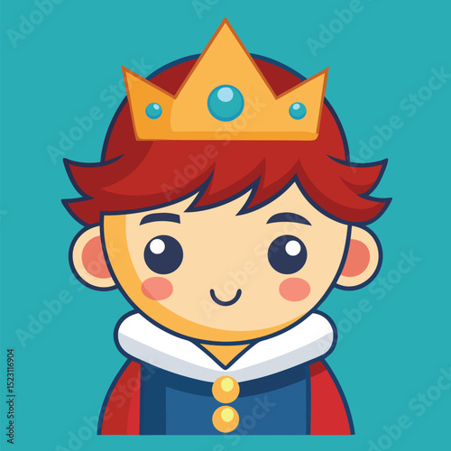 Cartoon Cute King with Golden Crown – Royal Character Vector Icon Isolated
