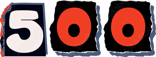 500 Retro torn paper number Design art