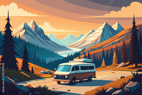 Mountain Road Trip Van Life Adventure in Majestic Scenery