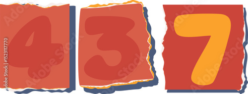 437 Retro torn paper number Design art