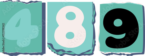 489 Retro torn paper number Design art