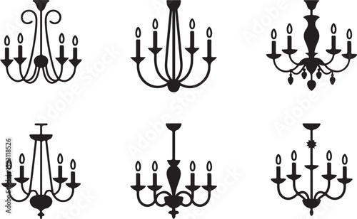 Set of Six Classic Chandelier Silhouettes as Vector Icons